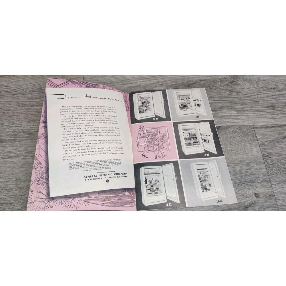 VTG General Electric Refrigerator Manual, Recipe Cookbook GE Ephemera, 1950s